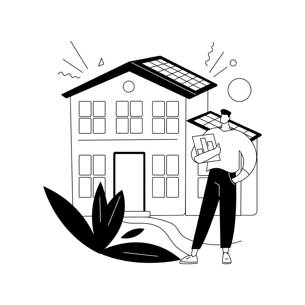 Illustration Mann vor effizientem Gebäude